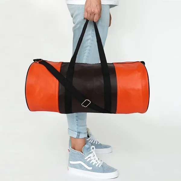 Orange_And_Brown_Synthetic_Leather_Gym_Bag_With_Shoulder_Strap