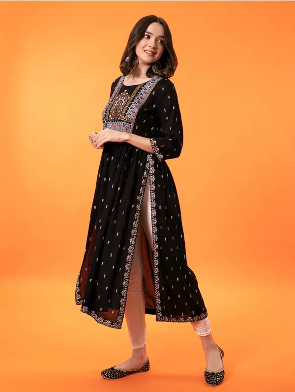 Black_Printed_Ethnic_Dress_Kurta_For_Women