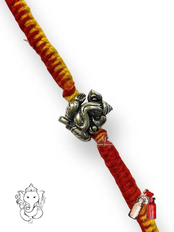Silver_925_Sterling_Rakhi_For_Brother_Blessing_Ganesha_Raksha_Bandhan_Pure_Cotton_For_Men,_Boys,_Kids_Rakhi_With_Roli_Chawal