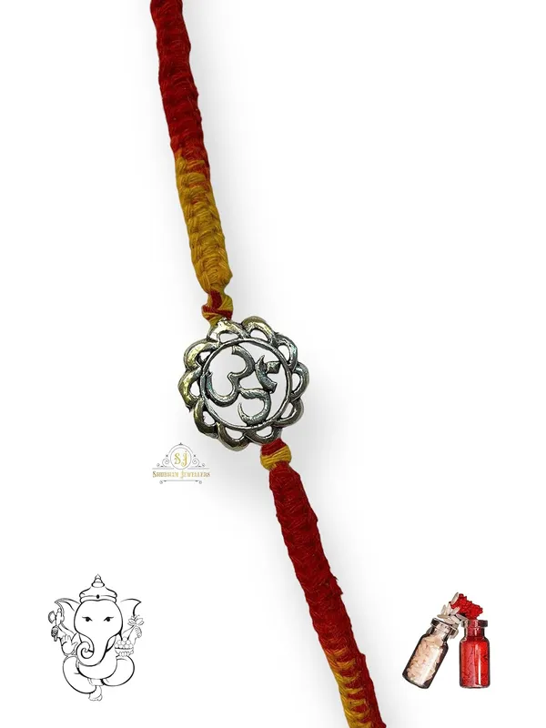 Silver_925_Sterling_Rakhi_For_Brother_Om_Round_Raksha_Bandhan_Pure_Cotton_For_Men,_Boys,_Kids_Rakhi_With_Roli_Chawal