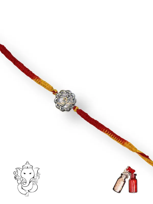 Silver_925_Sterling_Rakhi_For_Brother_Om_Round_Raksha_Bandhan_Pure_Cotton_For_Men,_Boys,_Kids_Rakhi_With_Roli_Chawal