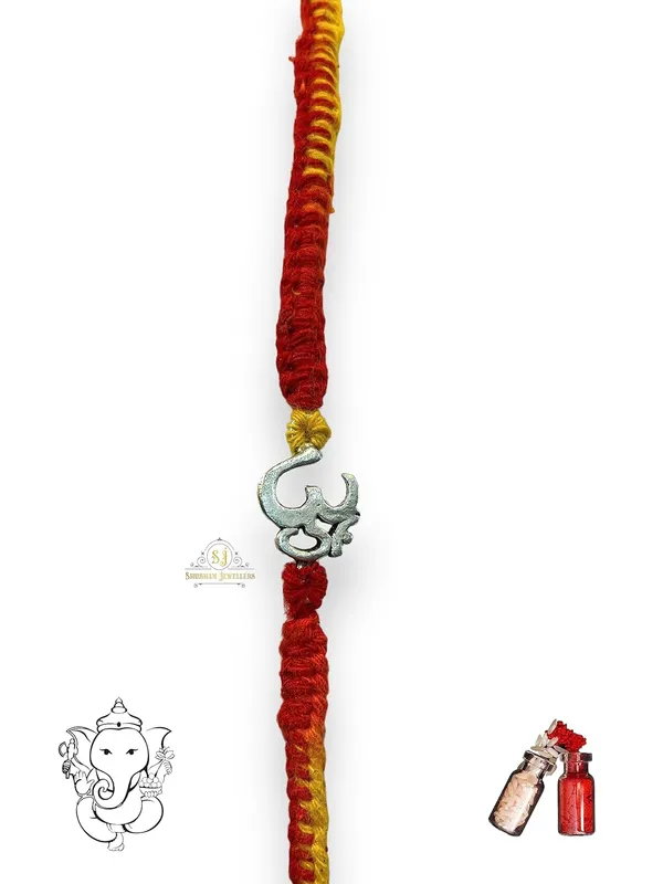 Silver_925_Sterling_Rakhi_For_Brother_Small_Om(N)_Raksha_Bandhan_Pure_Cotton_For_Men_Boys_Kids_Rakhi_With_Roli_Chawal