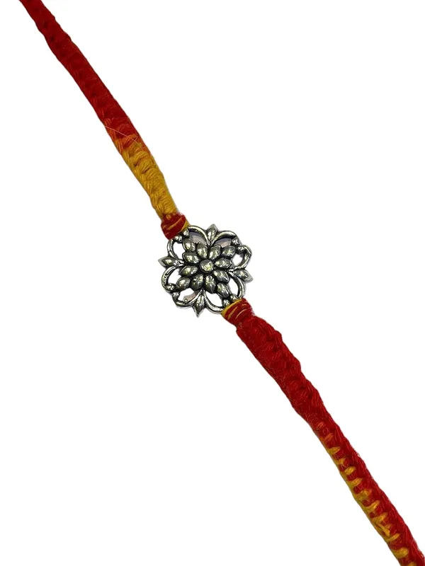 Silver_925_Sterling_Rakhi_For_Brother_Flower_Raksha_Bandhan_Pure_Cotton_For_Men,_Boys,_Kids_Rakhi_With_Roli_Chawal