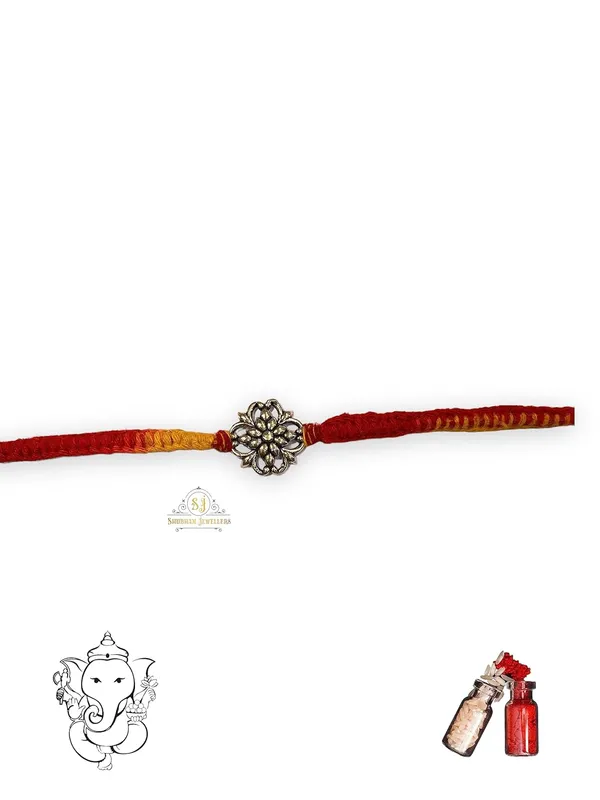 Silver_925_Sterling_Rakhi_For_Brother_Flower_Raksha_Bandhan_Pure_Cotton_For_Men,_Boys,_Kids_Rakhi_With_Roli_Chawal