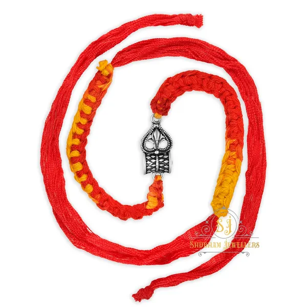 Silver_925_Sterling_Rakhi_For_Brother_God_Rakhi_Raksha_Bandhan_Pure_Cotton_For_Men_Boys_Kids_Rakhi_With_Roli_Chawal_(Trishool_With_Dmaru)