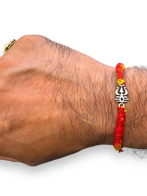 Silver_925_Sterling_Rakhi_For_Brother_Shiva_Tilak_Raksha_Bandhan_Pure_Cotton_For_Men,_Boys,_Kids_Rakhi_With_Roli_Chawal