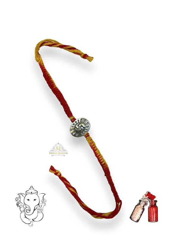 Silver_925_Sterling_Rakhi_For_Brother_Round_Sathiya_Raksha_Bandhan_Pure_Cotton_For_Men,_Boys,_Kids_Rakhi_With_Roli_Chawal