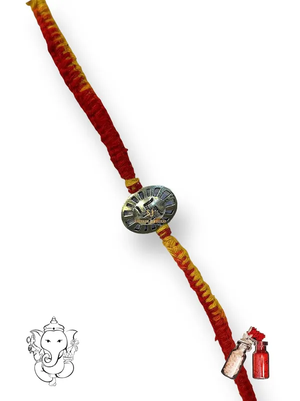 Silver_925_Sterling_Rakhi_For_Brother_Round_Sathiya_Raksha_Bandhan_Pure_Cotton_For_Men,_Boys,_Kids_Rakhi_With_Roli_Chawal
