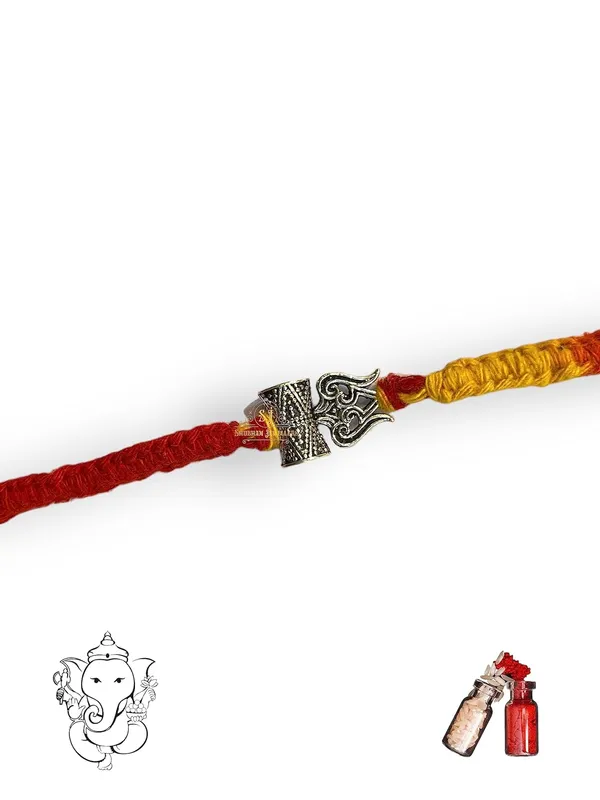Silver_925_Sterling_Rakhi_For_Brother_God_Rakhi_Raksha_Bandhan_Pure_Cotton_For_Men_Boys_Kids_Rakhi_With_Roli_Chawal_(Small_Damru_Trishool)