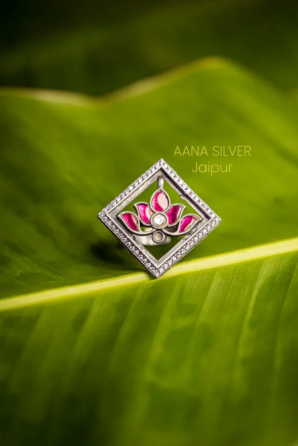 925_Pure_Sterling_Silver_|_Pink_Lotus_Kundan_Jadau_Ring_|_Well_Stamped_&_Hallmarked