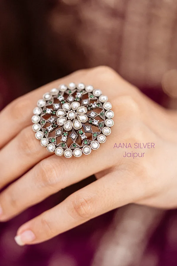 925_Pure_Sterling_Silver_|_Unique_Kundan_Jadau_Ring_|_Well_Stamped_&_Hallmarked