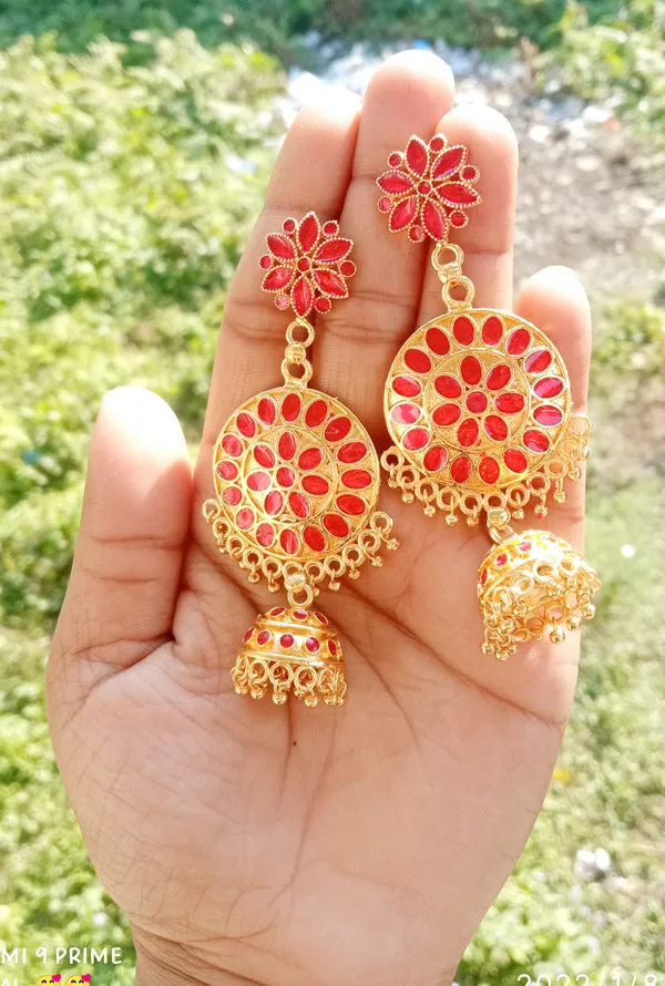 Assamese_Traditional_Red_Jhumka_Earring_For_Girls_&_Women