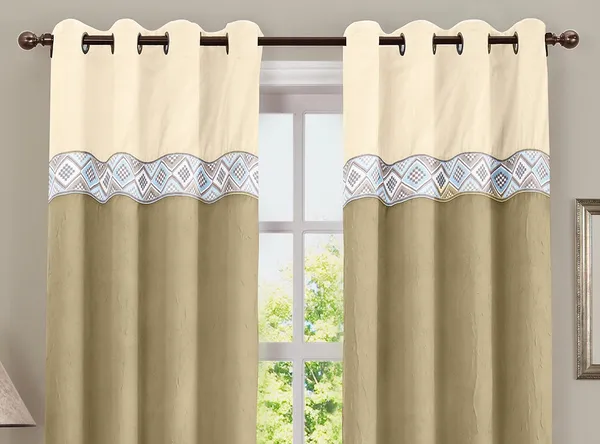 Pack_of_2_Cotton_Light_Beige-Blue_Arizona_ikatee_Collection_Curtain_Set_for_Window_and_Door