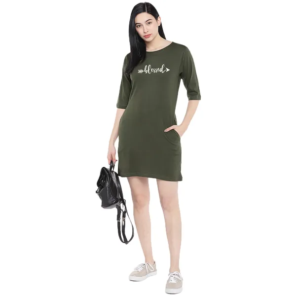 Long_Tshirt_Dress_For_Women_And_Girls_Olive_Green