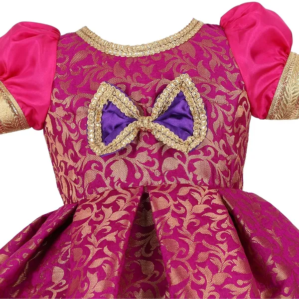 Purple_Brocade_Printed_Round_Neck_Dress_For_Girls