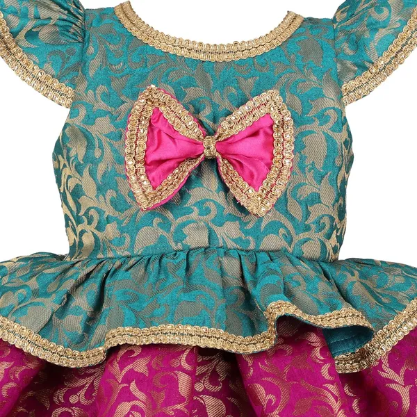Magenta_Brocade_Printed_Round_Neck_Dress_For_Girls