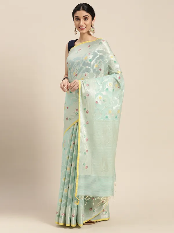 Sea_Green_Masrise_Cotton/Cotton_Banarasi_Sarees_For_Women