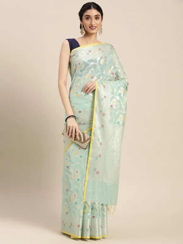 Sea_Green_Masrise_Cotton/Cotton_Banarasi_Sarees_For_Women