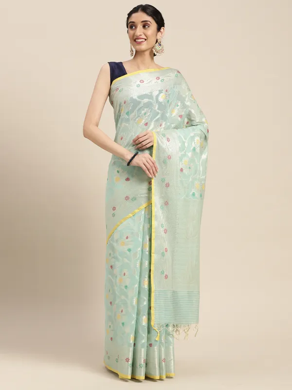 Sea_Green_Masrise_Cotton/Cotton_Banarasi_Sarees_For_Women