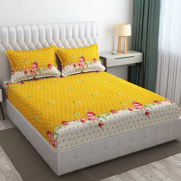 YELLOW_DOT_Premium_Fitted_Floral_Bedsheet_YELLOW_with_2_Pillow_Covers_(72X78X_Upto_10_Inches)_&_360_Degree_Elasticated