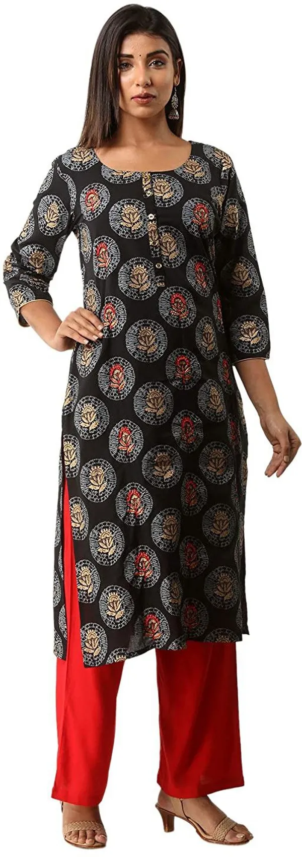 Stylish_&_Elegant___Women_Printed_A-line_Kurta_(Black)
