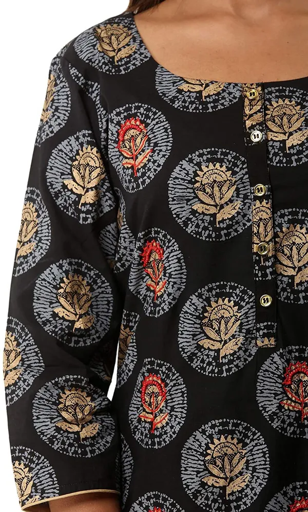 Stylish_&_Elegant___Women_Printed_A-line_Kurta_(Black)