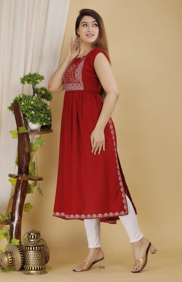Maroon_Printed_Ethnic_Dress_Kurta_For_Women