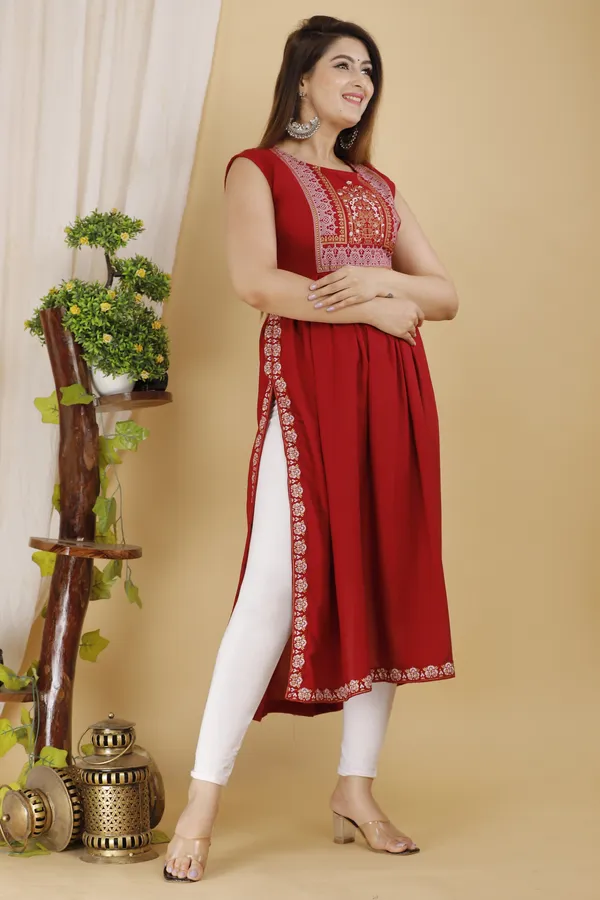 Maroon_Printed_Ethnic_Dress_Kurta_For_Women