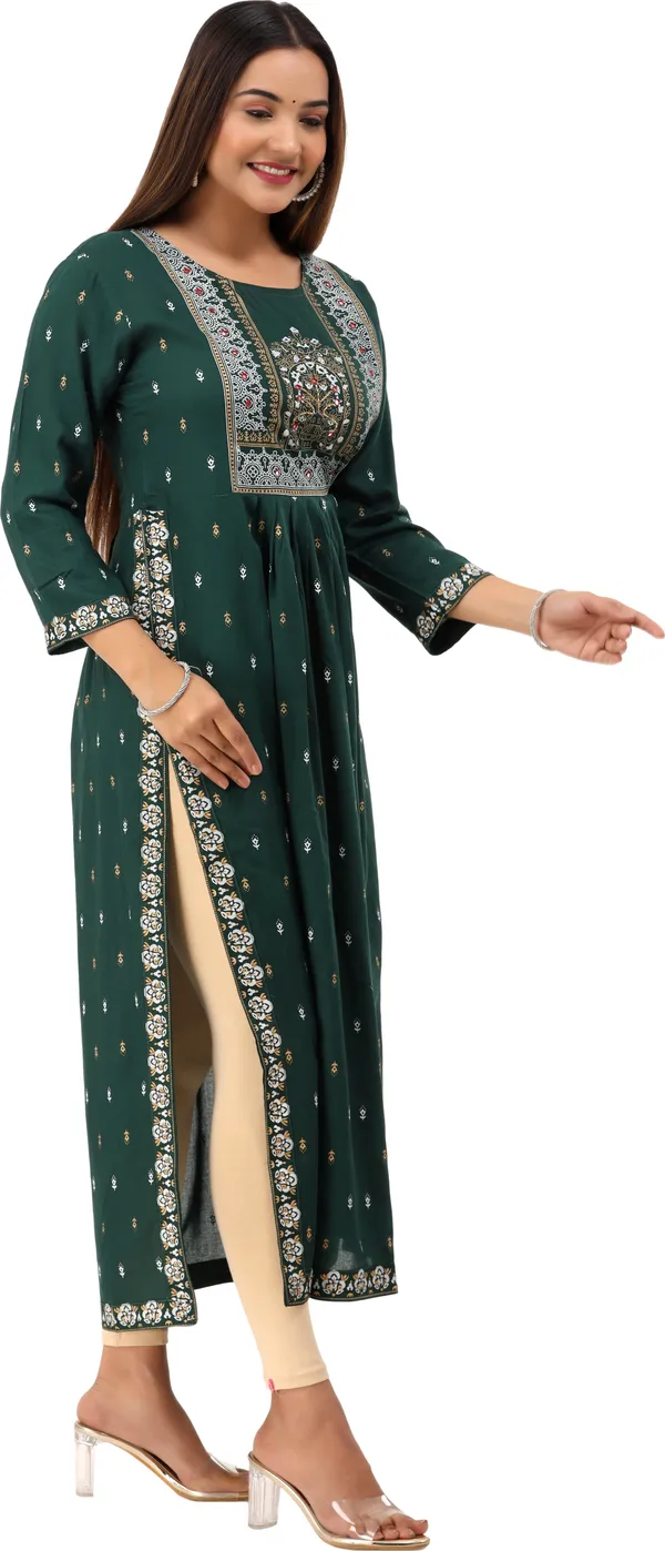 Green_Printed_Frontslit_Kurta_For_Women