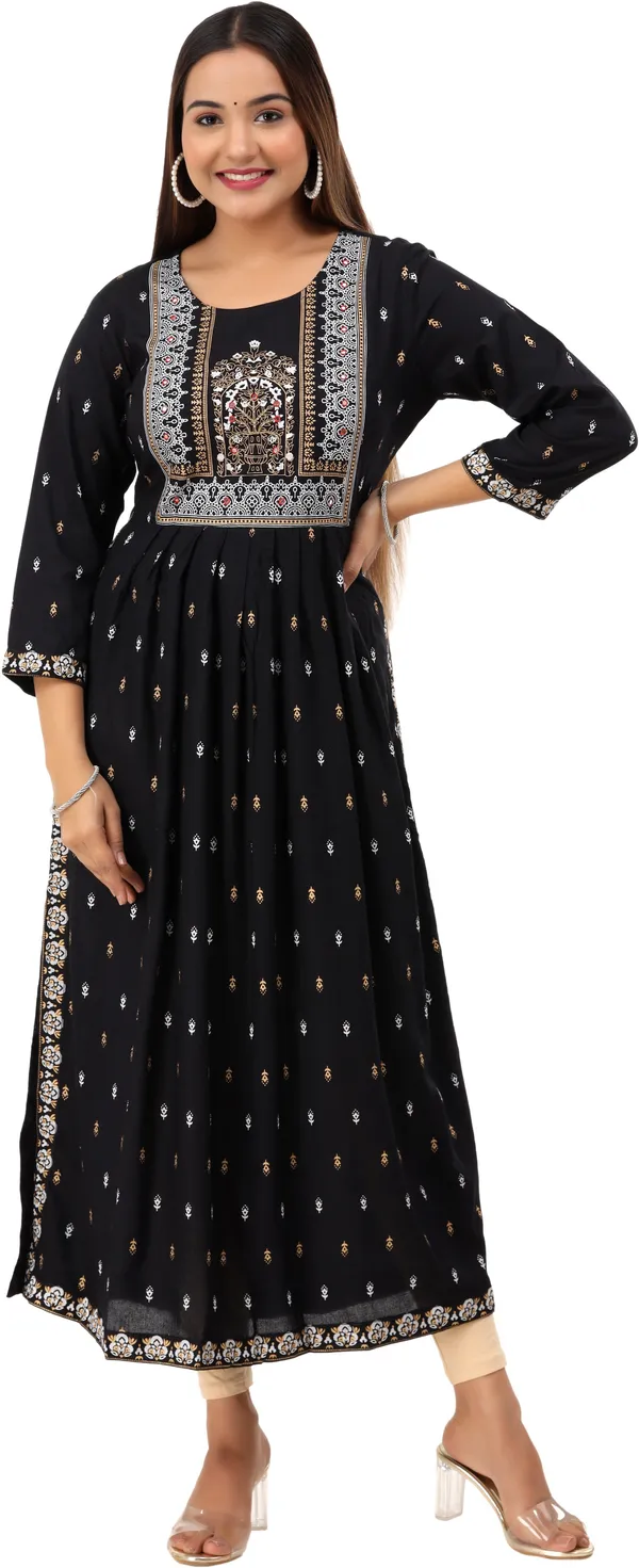 Black_Printed_Ethnic_Dress_Kurta_For_Women