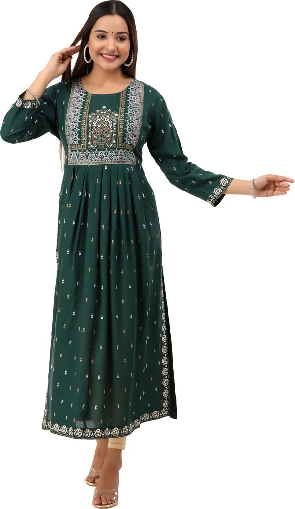 Green_Printed_Ethnic_Dress_Kurta_For_Women