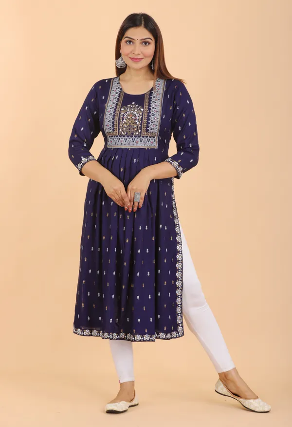 Dark_Blue_Printed_Ethnic_Dress_Kurta_For_Women