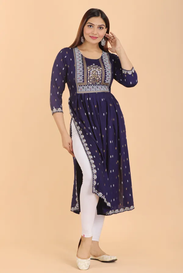 Dark_Blue_Printed_Ethnic_Dress_Kurta_For_Women