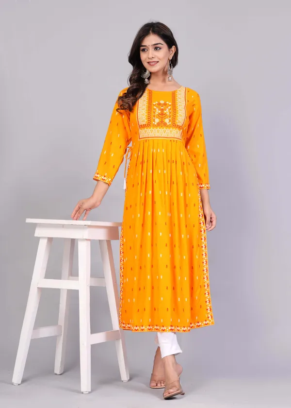 Yellow_Printed_Ethnic_Dress_Kurta_For_Women