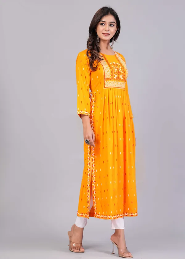 Yellow_Printed_Ethnic_Dress_Kurta_For_Women