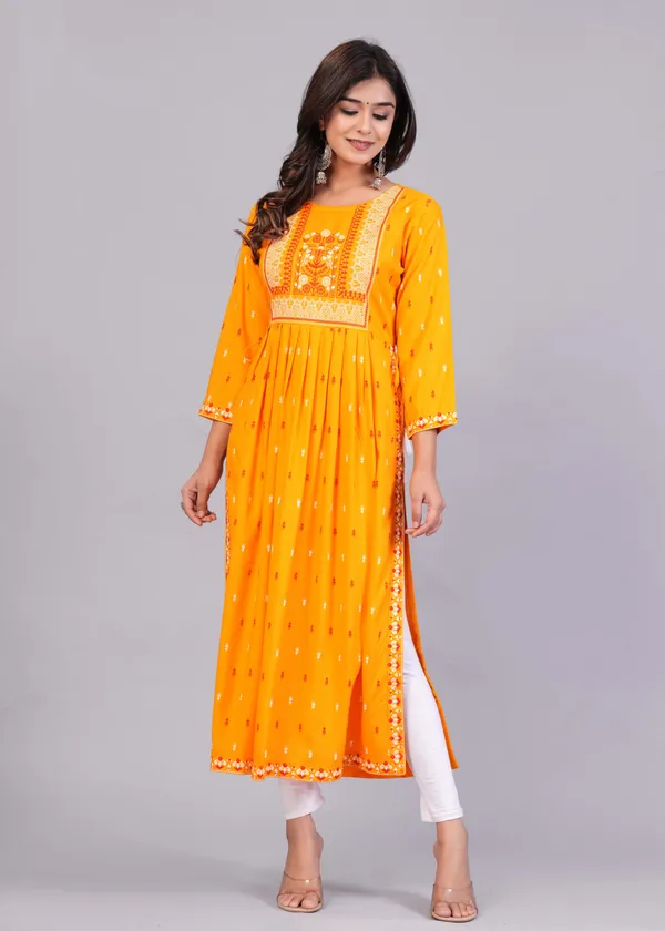 Yellow_Printed_Ethnic_Dress_Kurta_For_Women