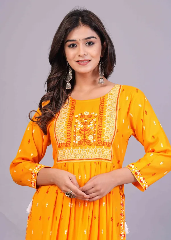 Yellow_Printed_Ethnic_Dress_Kurta_For_Women