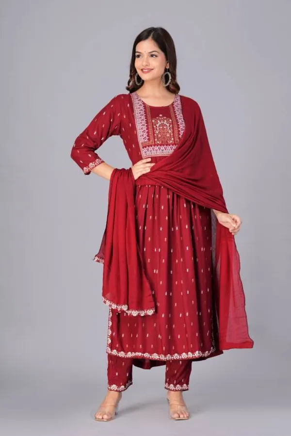 Maroon_Kurta_Pant_Dupatta_Set_For_Women
