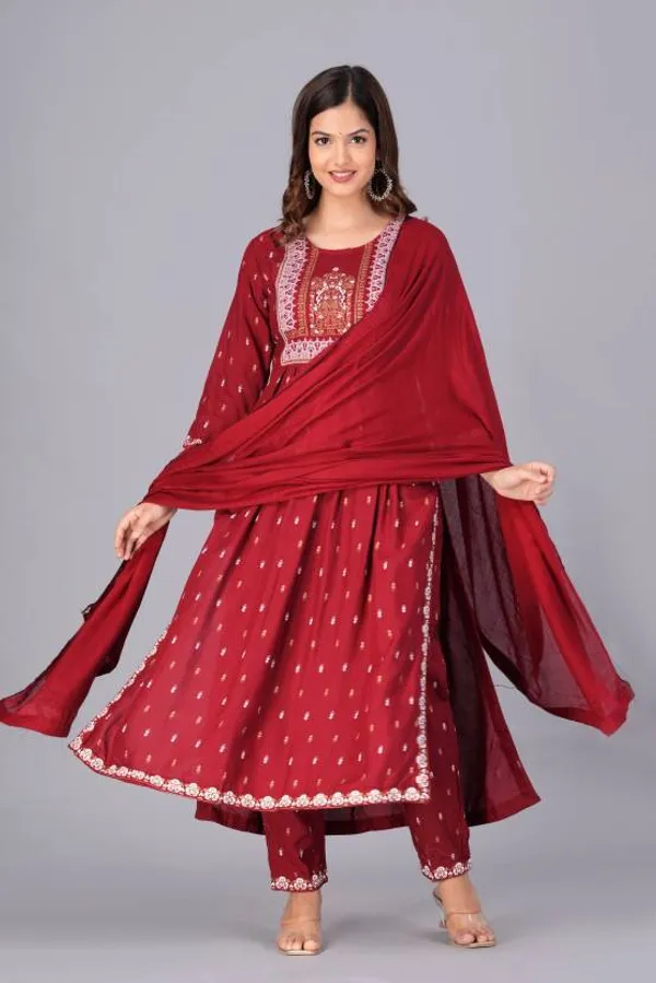 Maroon_Kurta_Pant_Dupatta_Set_For_Women
