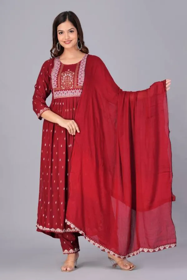Maroon_Kurta_Pant_Dupatta_Set_For_Women