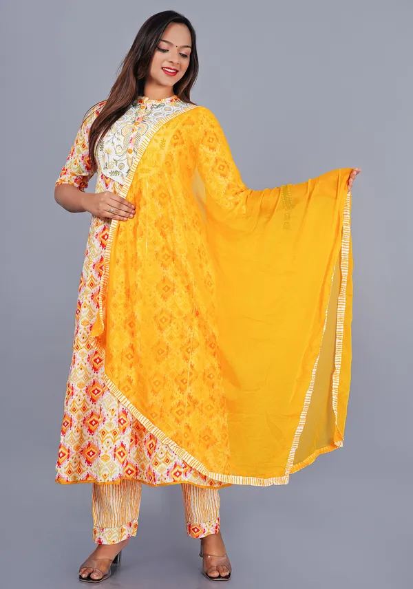 Yellow_&_White_Kurta_Pant_Dupatta_Set_For_Women