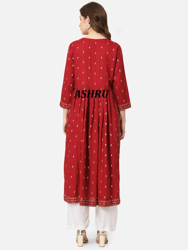 Gold_&_Red_Abstract_Frontslit_Kurta_For_Women