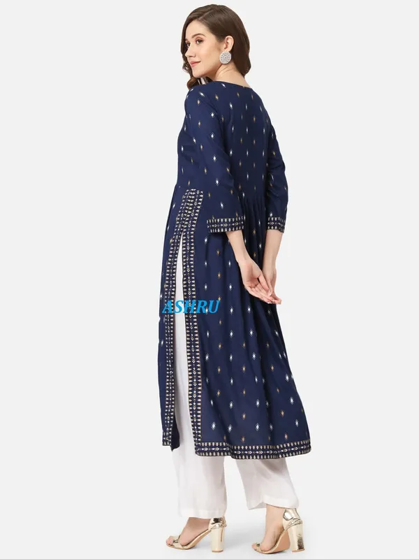 Dark_Blue_Abstract_Frontslit_Kurta_For_Women