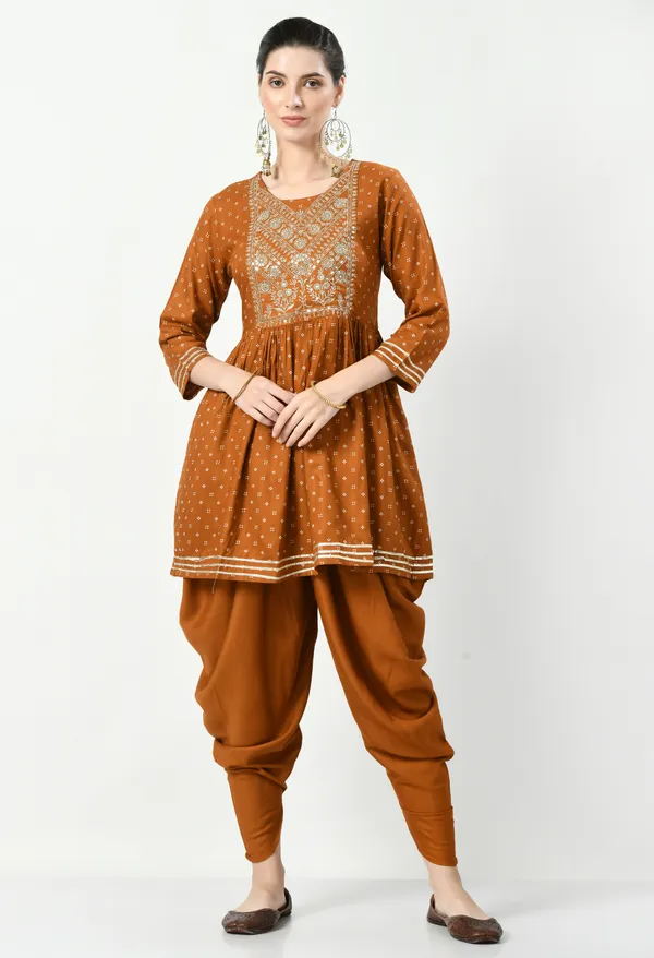 Brown_Kurta_Dhoti_Pant_Set_For_Women