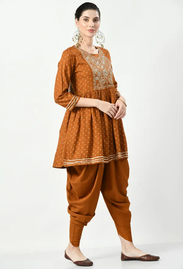 Brown_Kurta_Dhoti_Pant_Set_For_Women