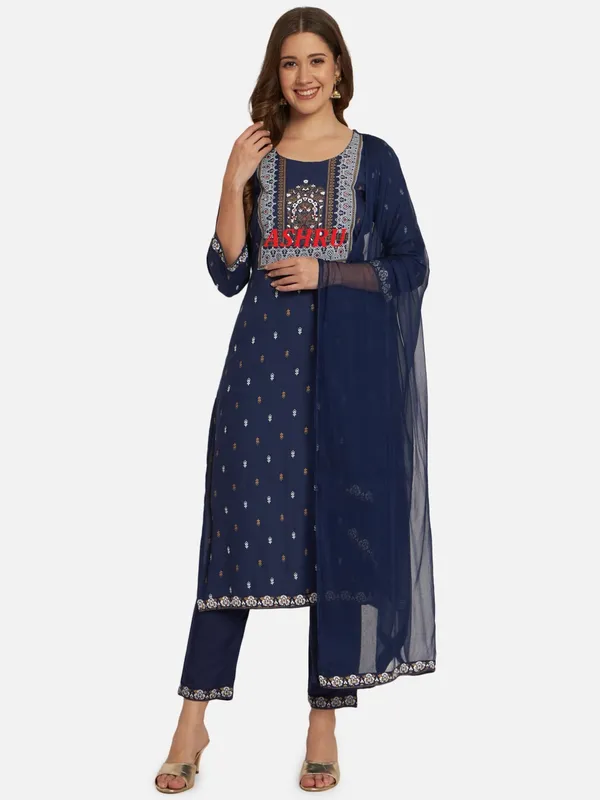 Dark_Blue_Kurta_Pant_Dupatta_Set_For_Women