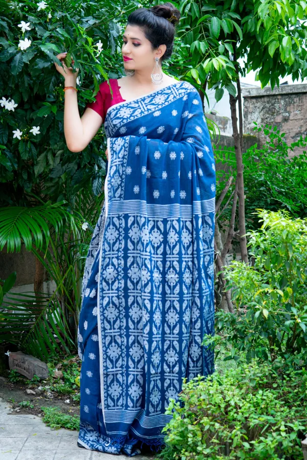 Blue_Handloom_Soft_Cotton_Jamdani_Saree-Orey_Neel_Dariya