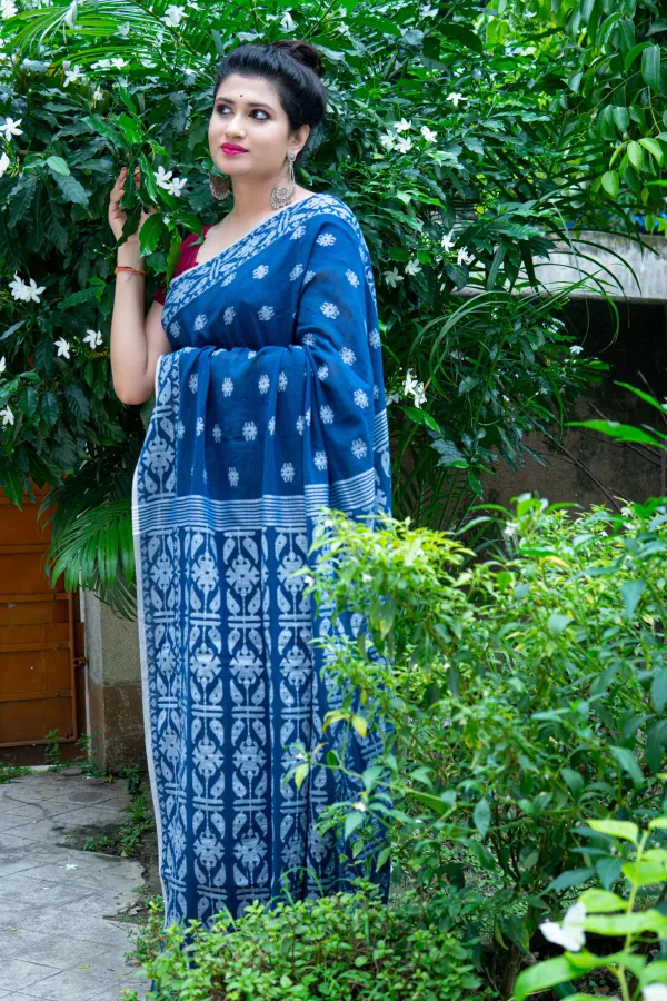 Blue_Handloom_Soft_Cotton_Jamdani_Saree-Orey_Neel_Dariya