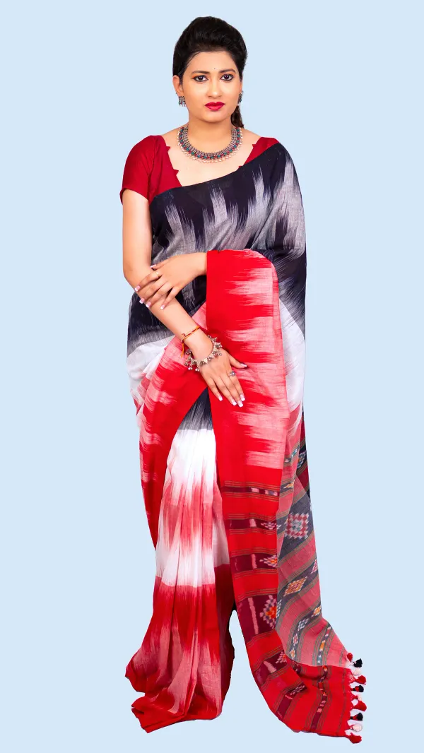 Red_&_White_&_Black_Cotton_Katki_3D_Saree-Rainbow_Round_My_Shoulder