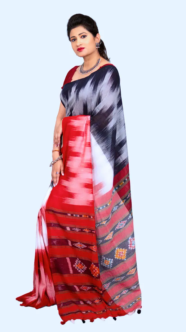 Red_&_White_&_Black_Cotton_Katki_3D_Saree-Rainbow_Round_My_Shoulder